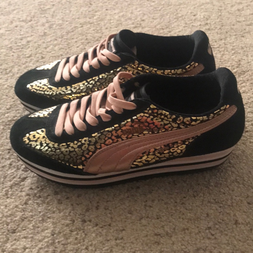 Puma, gold, pink and black shoes